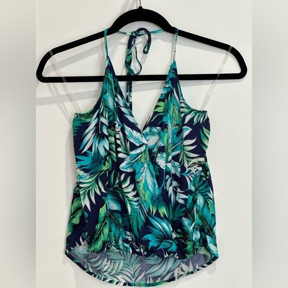 Derek Heart Halter Top Tropical Green Small Vacation Resort Beachy Hawaiian Boho - Picture 1 of 6